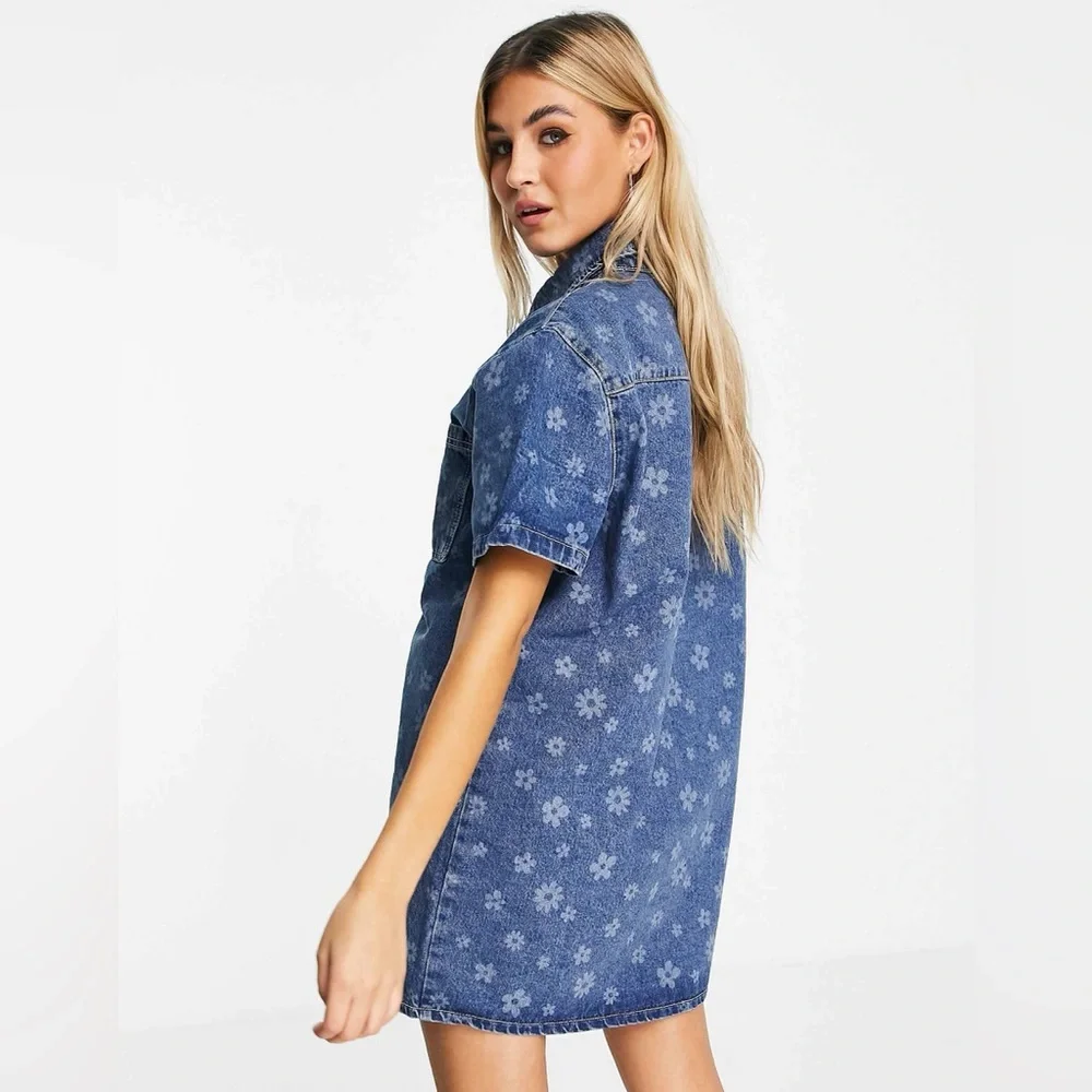 🌼RAGGED PRIEST🌼 Blue Floral Denim Mini Dress, Size M - Picture 2 of 9